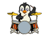 Comic Penguin plays drums