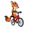Comic Fuchs rides a bicycle