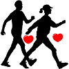 Two walkers with hearts