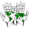 Hands with world map