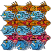Escher-style Pisces tesselation in red blue