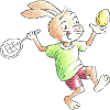 Hasenkind mit Tennisschläger