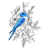 Blue Bird Outline With Flowers
