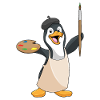 Penguin Painter Brush Painting