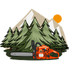Chainsaw with forest and mountains