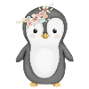 sweet penguin with flower wreath