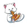Kitten cat eats pizza