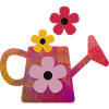 Red watering can with flowers
