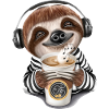 Funny sloth coffee headphones misic