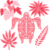 tortue rouge et fleurs
