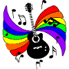 Guitar with rainbow and music notes