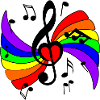Musiktaste mit Regenbogen und Musiknoten