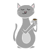grey cat chilling with coffee