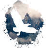 eagle,painting,grey,flies,bird,mountains,landscape