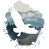 eagle,painting,grey,flies,bird,mountains,landscape