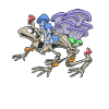 Frog skeleton with mushrooms