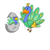 Peacock with baby peacock