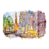 Amsterdam Pays-Bas Aquarelle Dessin d’esquisse