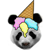 Panda mit Eiscreme als Hut