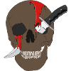 Blutiger Schädel mit Messer