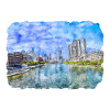 Tianjin Chine Aquarelle Sketch Illustration