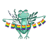 Pride Frosch mit Regenbogenflaggen