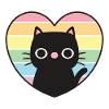 Cute Black Cat Rainbow Heart