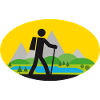 Hikers with landscape