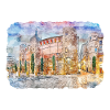 Barcelone Espagne Aquarelle Sketch Illustration