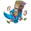 Cartoon Eule mit Bücherstapel - Büchereule