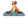 Cartoon Fuchs DJ at turntable