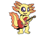 Comic Axolotl plays electric guitar