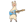 Comic Lama plays electric guitar