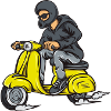 Masked scooter pilot in hoodie