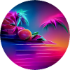 Synthwave-Illustration mit Palmensilhouetten