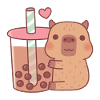 Cute Little Capybara Hugs Bubble Tea