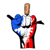 Hand blue white red