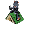 Comic Wolf als Dachdecker