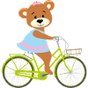 Leuke cartoon beer meisje rijdt op een fiets