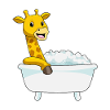 Giraffe mit Badewanne mit Schaum