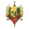 SKULL, WINGS, SWORD AND ROSES