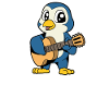 Comic Penguin plays guitar