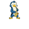 Comic Penguin plays saxophone