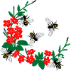 Flower wreath with honeybees