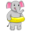 Elephant swimming with lifebuoy