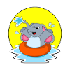 Elephant swimming with lifebuoy
