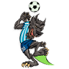Comic Wolf plays football