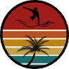 Surfers and palm trees