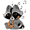 Snuggles the raccoon plays guitar