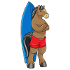 Pferd als Surfer mit Surfbrett